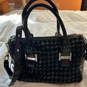 Cole Haan Patent Leather Suede Basketweave Black satchel Bag Purse